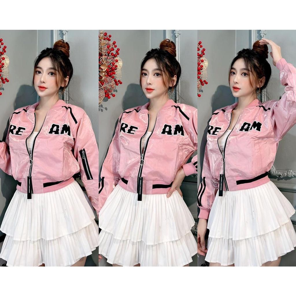Áo Khoác Bomber Lửng Nữ Phối Tay Cá Tính Thêu Cao Cấp Chất Lượng Áo Khoác Chống Nắng Nữ Hàng VNXK Xịn Xò