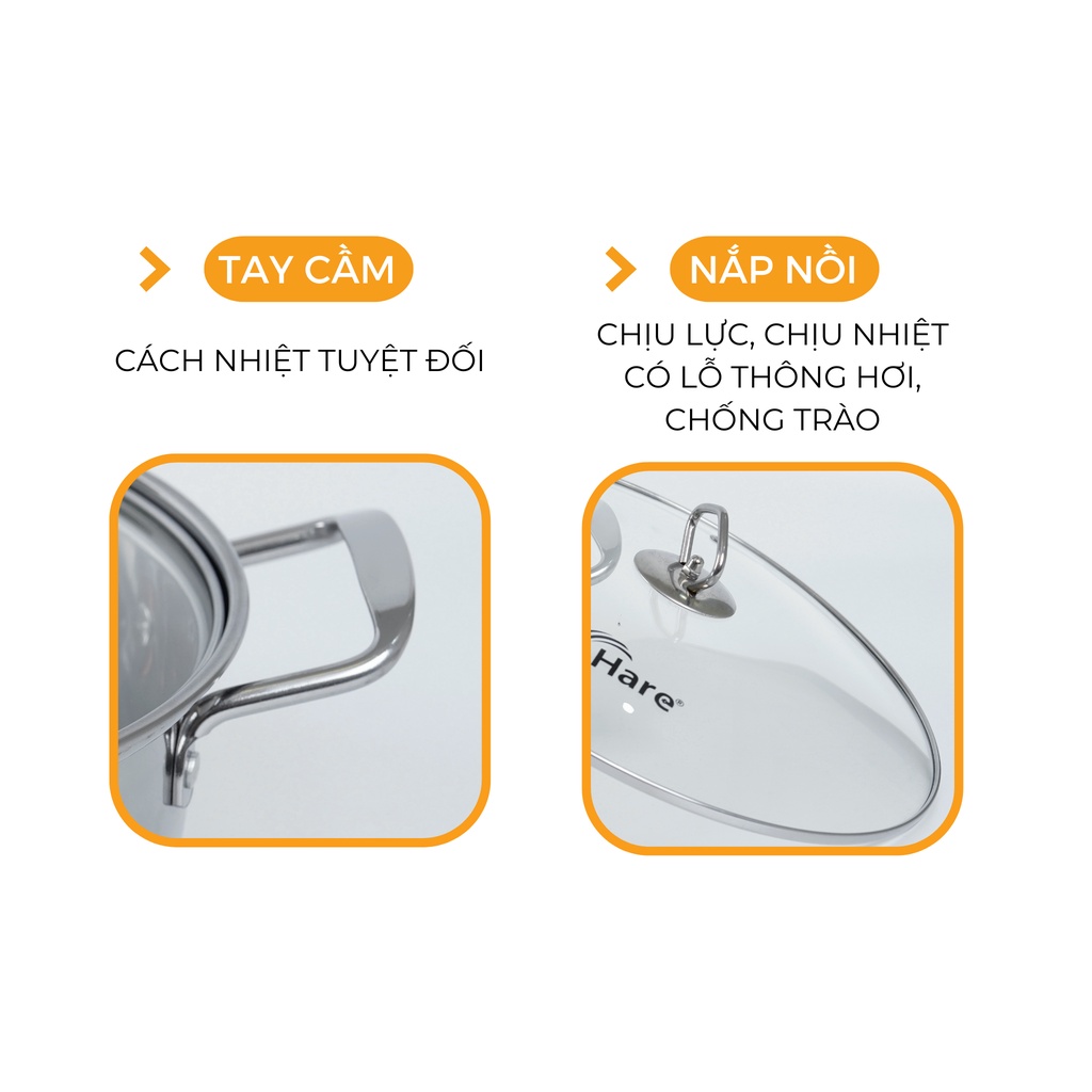 Nồi lẩu inox đáy từ HR - HP2801 (28cm) - Thương hiệu Hare -  lỗi 1 đổi 1