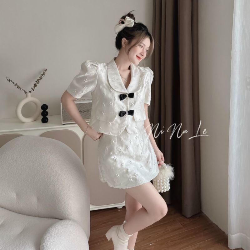 SET ÁO TRẮNG NƠ ĐEN VÀ VÁY XỐP