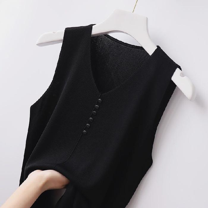 MS565 Áo ba lỗ nữ mùa hè dệt kim đính cúc