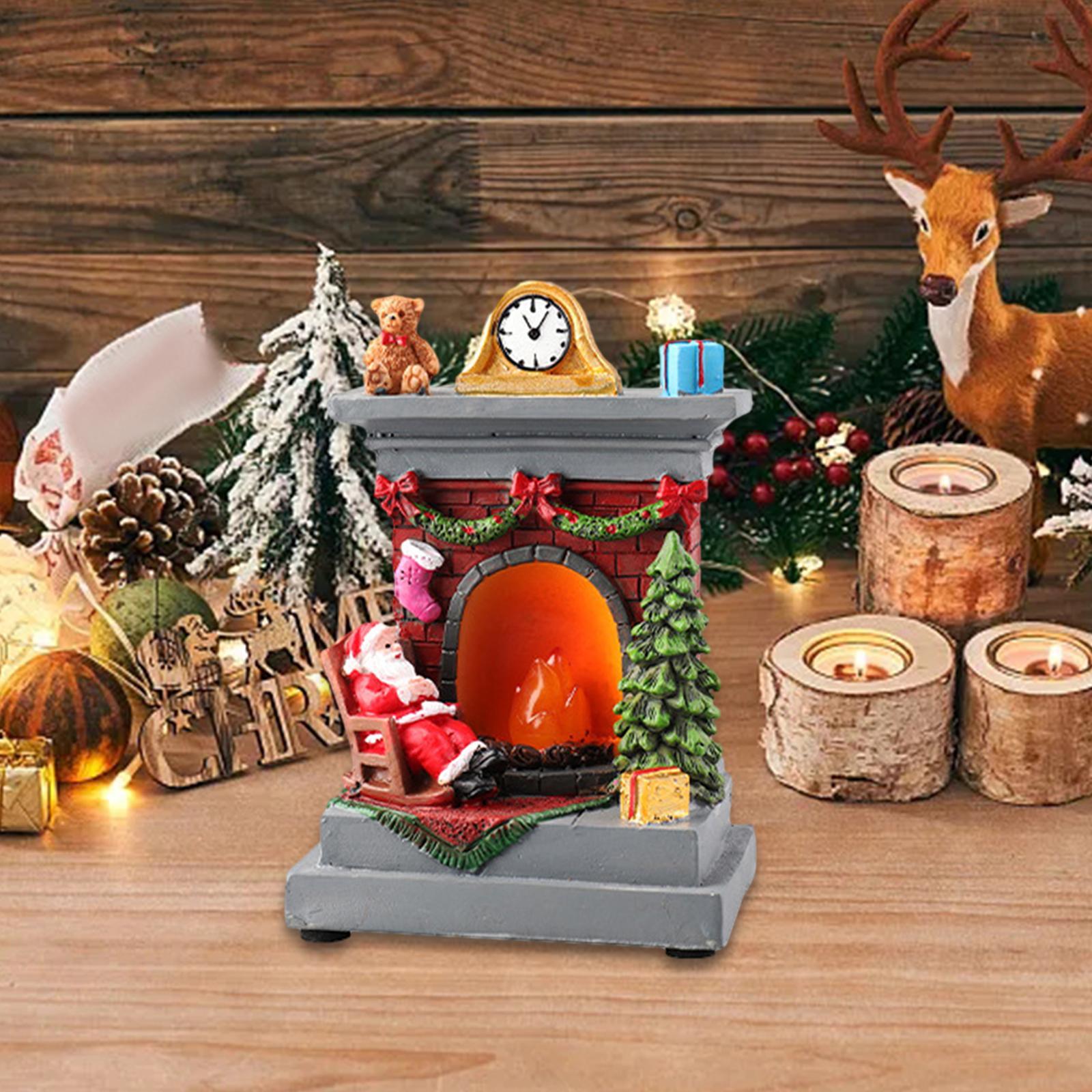 Christmas Fireplace Figurine Decorations Resin for Tabletop Living Room Home