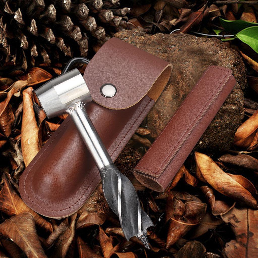 2 Piece Wood Auger Drill Bit Hand Auger Wrench with Carabiner for Bushcraft Backpack, Camping, Wood Peg, Woodworking, Emergency Tool