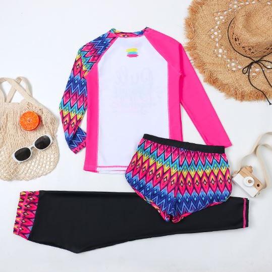 Bộ đồ bơi set 4 món áo tay dài quần dài quần short cho bé gái đi biển đi bơi