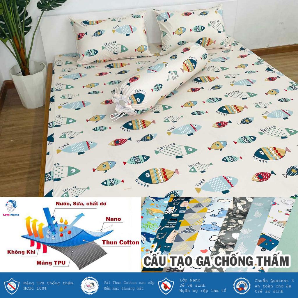 Ga chống thấm Cotton cao cấp hình cá biển không nóng bí hơi, mềm mại thoáng mát