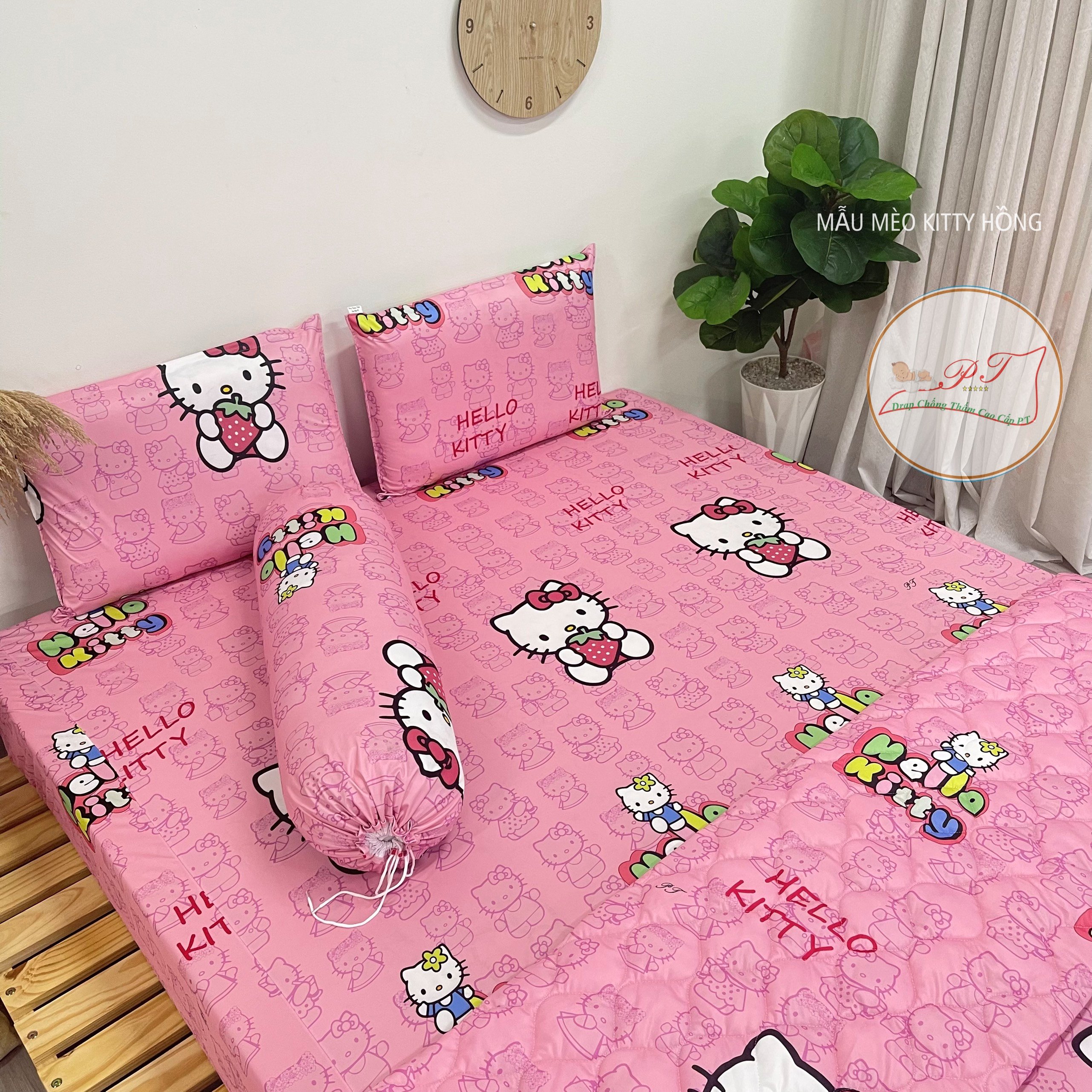 Ga Chống Thấm Cao Cấp PT Mẫu Họa Tiết Mèo Kitty Hồng