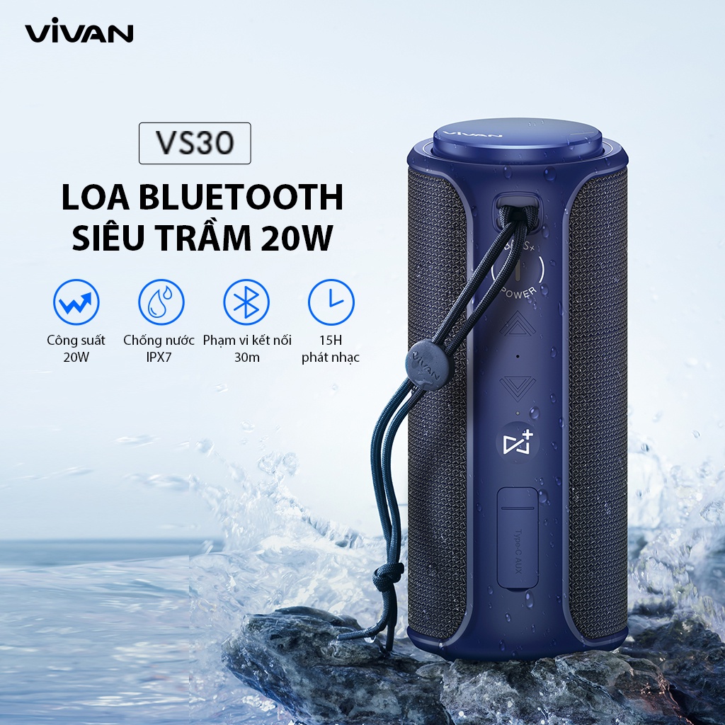 Loa Bluetooth 5.0 VIVAN VS30 Hi-Fi Công Suất 20W Chống Nước IPX7 Hỗ Trợ Kết Nối Cổng AUX/Bluetooth - Hàng Chính Hãng