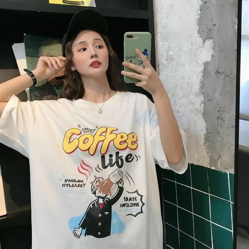 Áo Thun Nam Nữ in hình và chữ coffe, Áo Thun cặp đôi Tay Lỡ Coffee Like Form Rộng Họa Tiết Hoạt Hình