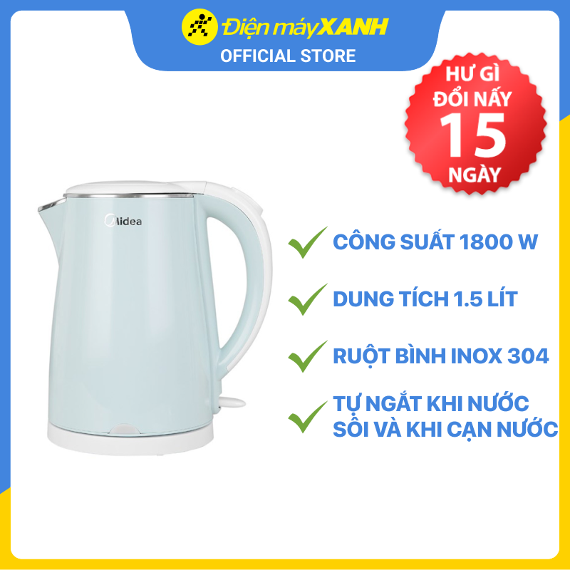 Bình Đun Siêu Tốc Midea MK-15DC (1.5 lít) - Xanh - Hàng chính hãng