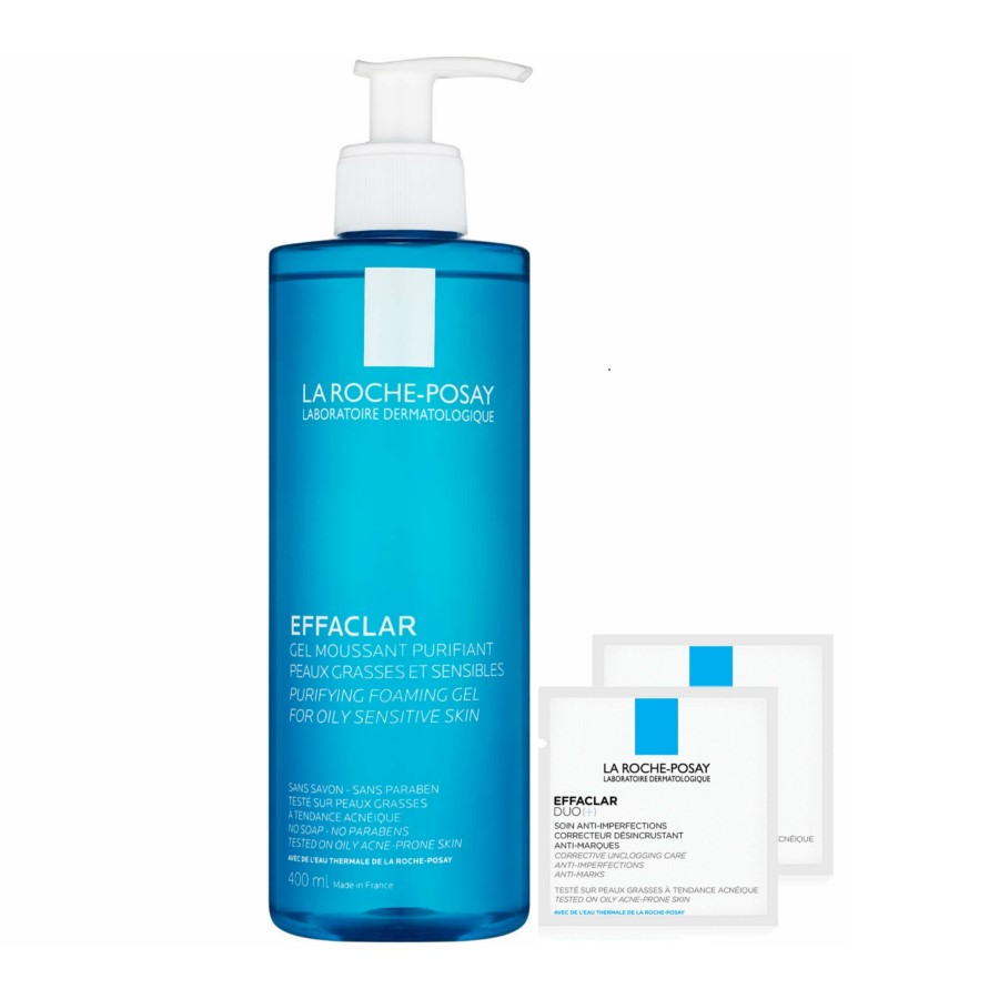 Gel Rửa Mặt Cho Da Mụn La Roche-Posay Effaclar 400ml Tặng 2 Gói Kem Dưỡng Giảm Mụn, Ngừa Vết Thâm, Se Nhỏ Lỗ Chân Lông La Roche-Posay Effaclar Duo+ (2ml)