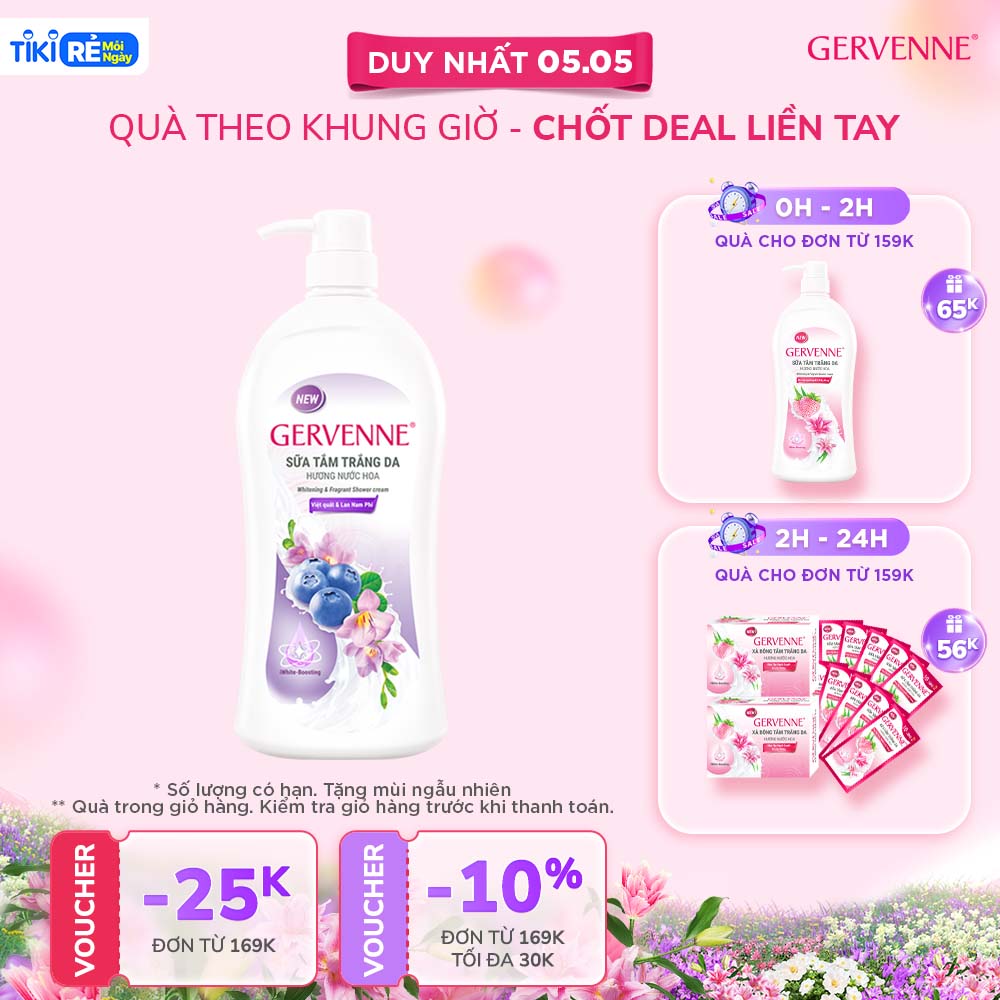 Sữa tắm trắng da hương nước hoa Gervenne Việt Quất và Lan Nam Phi 1.2L/chai