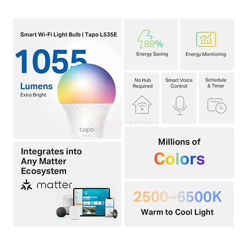 Đèn Wifi TP-Link Tapo Smart Wifi Multicolor L535E - Hàng chính hãng