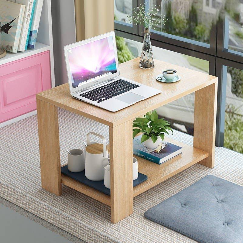 Bàn trà gỗ hai tầng tiết kiệm không gian, bàn gỗ mini phong cách vintage 60*40*40cm MoZi - TB008