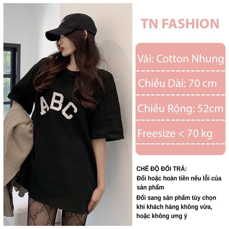 Áo thun nữ ABC form rộng tay lỡ chất vải Cotton NHUNG cao cấp mềm mịn, áo phông đen trắng Unisex nam nữ đẹp
