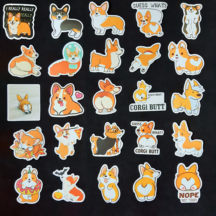 Bộ Sticker dán cao cấp chủ đề CHÚ CHÓ CORGI - Dùng dán Xe, dán mũ bảo hiểm, dán Laptop