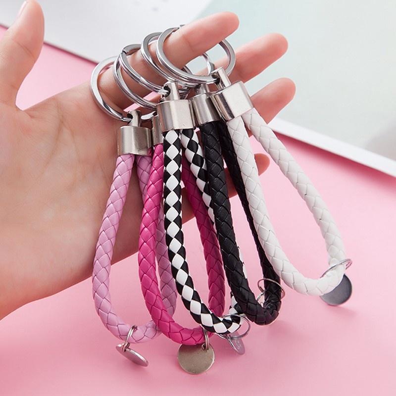 Móc khóa da nhỏ có vòng gắn trang trí túi xách xinh xắn