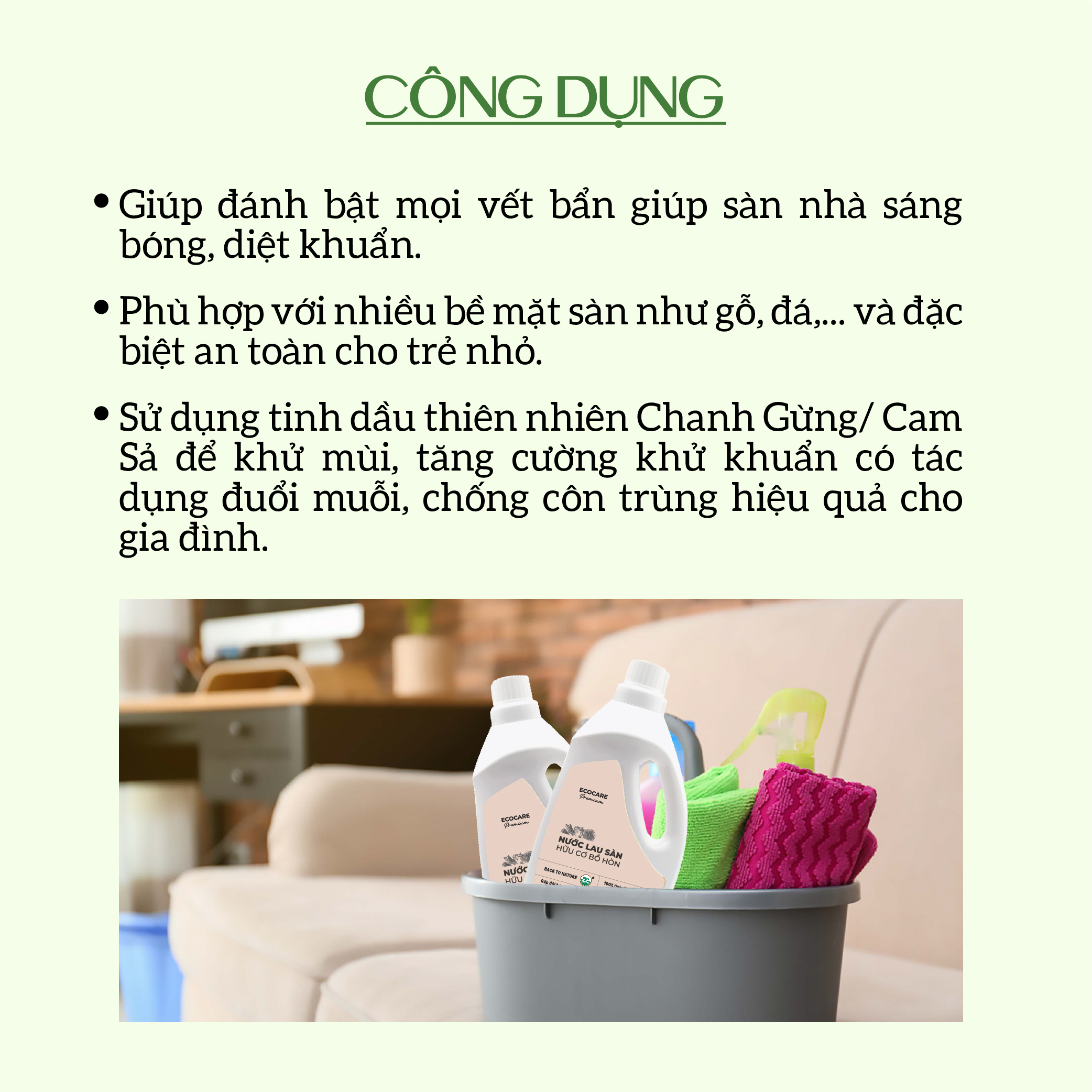 Nước Lau Sàn Hữu Cơ Bồ Hòn ECOCARE 1000ml-4000ml Hương Cam Sả/Chanh Gừng Đuổi Muỗi Đuổi Côn Trùng, Khử Mùi Hiệu Quả