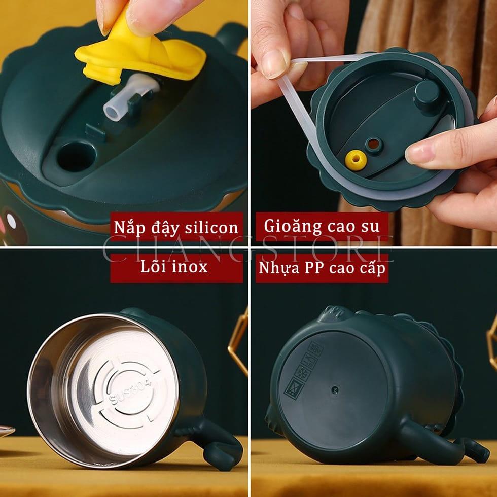Ly Giữ Nhiệt Inox Hình Khủng Long, Cốc Giữ Nhiệt Siêu Cute Tặng Kèm ống Hút