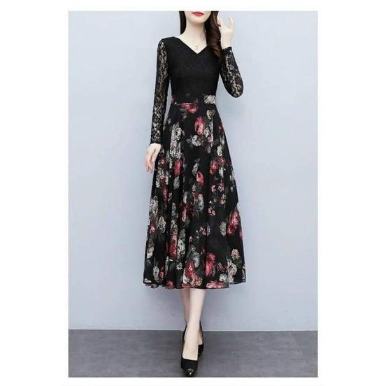 HÀNG NHẬP - ĐẦM REN TAY DÀI CHÂN VÁY VOAN HOA