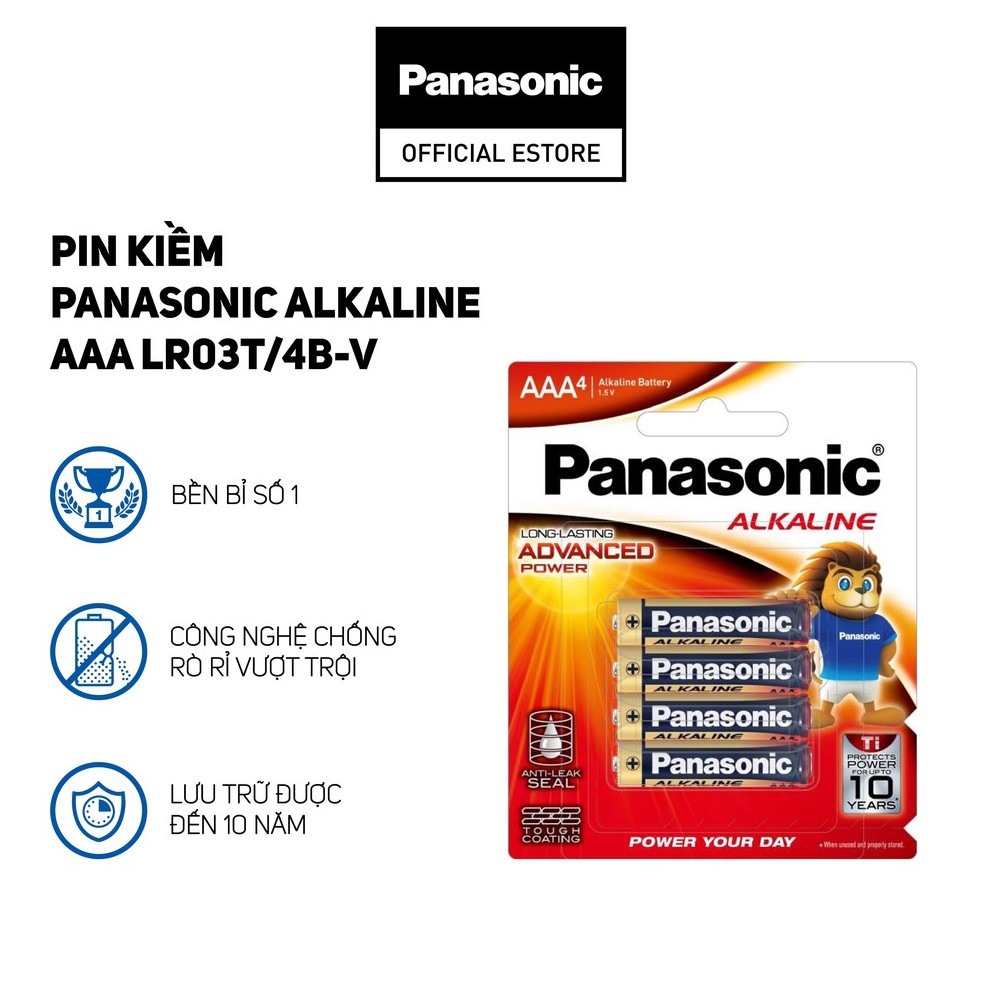 Vỉ 4 viên pin kiềm Panasonic Alkaline AAA LR03T/4B-V – Hàng Chính Hãng