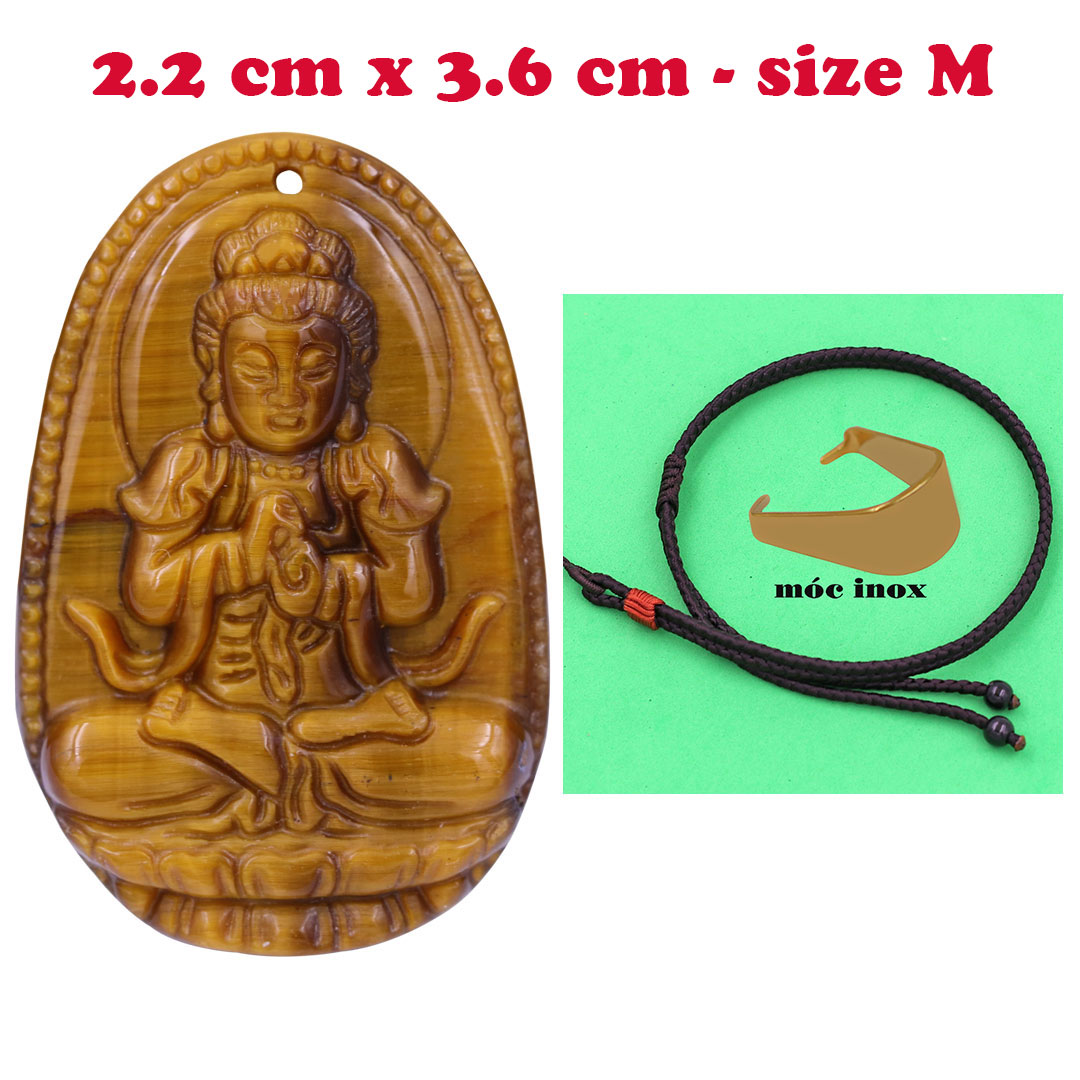 Mặt Phật Đại nhật như lai đá mắt hổ 3.6 cm kèm vòng cổ dây dù nâu - mặt dây chuyền size M, Mặt Phật bản mệnh