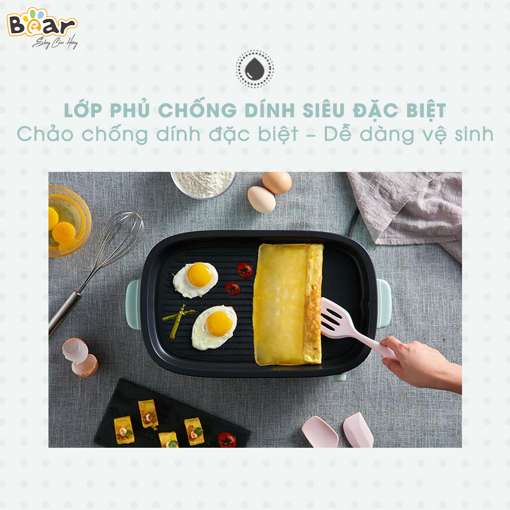 [Hàng Chính Hãng] Nồi Lẩu Nướng 3 Khay Đa Năng (3 in 1) Bear SUBE004, khay lẩu 4 lít, khay bánh 6 khuôn nhỏ tròn, khay nướng thịt với công suất 1200W, có thể tự điều chỉnh nhiệt độ và tăng nhiệt nhanh chóng với mức lửa lớn