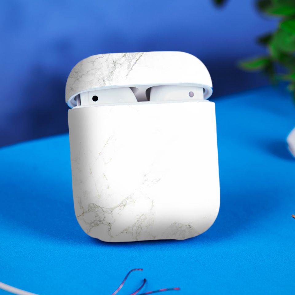 Miếng dán skin chống bẩn cho tai nghe AirPods in hình đá trắng - dah002 (bản không dây 1 và 2