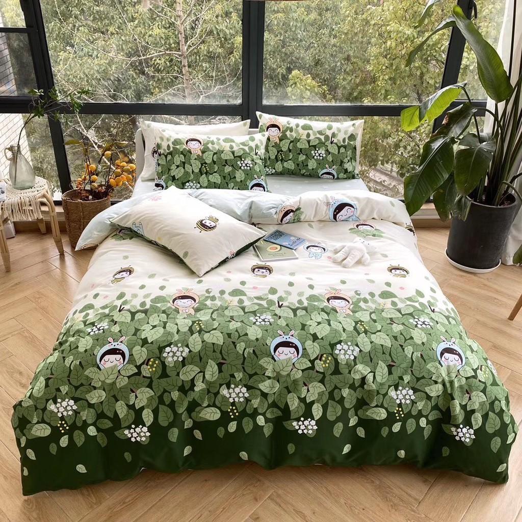 Bộ chăn ga Cotton Poly M2t bedding chăn ga Hàn Quốc họa tiết cô bé ong đủ size miễn phí bo chun