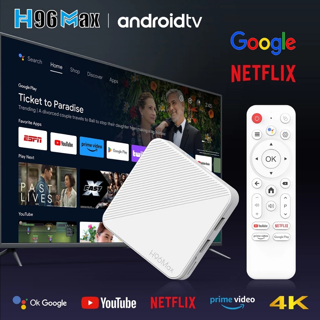 Android Tivi box H96 Max điều khiển bằng giọng nói tiếng Việt có bluetooth , wifi 2 băng tần 2.4G và 5G cài sẵn bộ ứng dụng giải trí truyền hình cáp ,Phim HD miễn phí vĩnh viễn RAM 2GB ROM 8GB- Hàng Nhập Khẩu