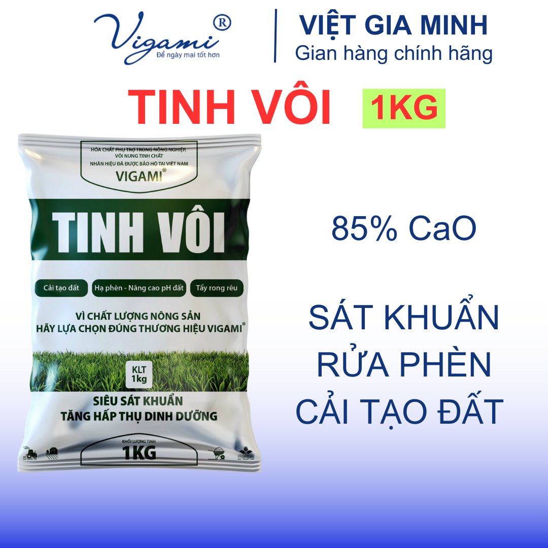 Tinh vôi 1kg - Cải tạo đất, hạ phèn, tẩy rong rêu, sát khuẩn.