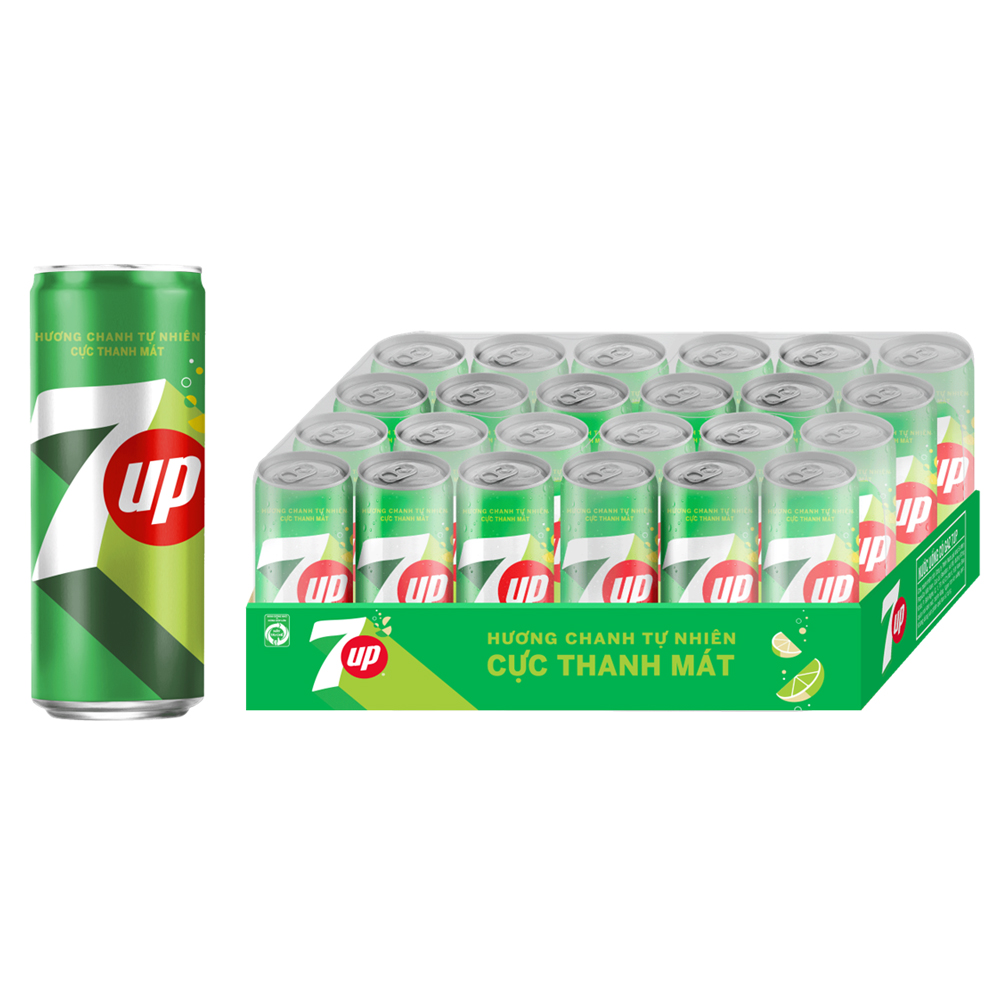 Thùng 24 Lon Nước Ngọt Có Gaz 7Up lon xanh (320ml/lon)