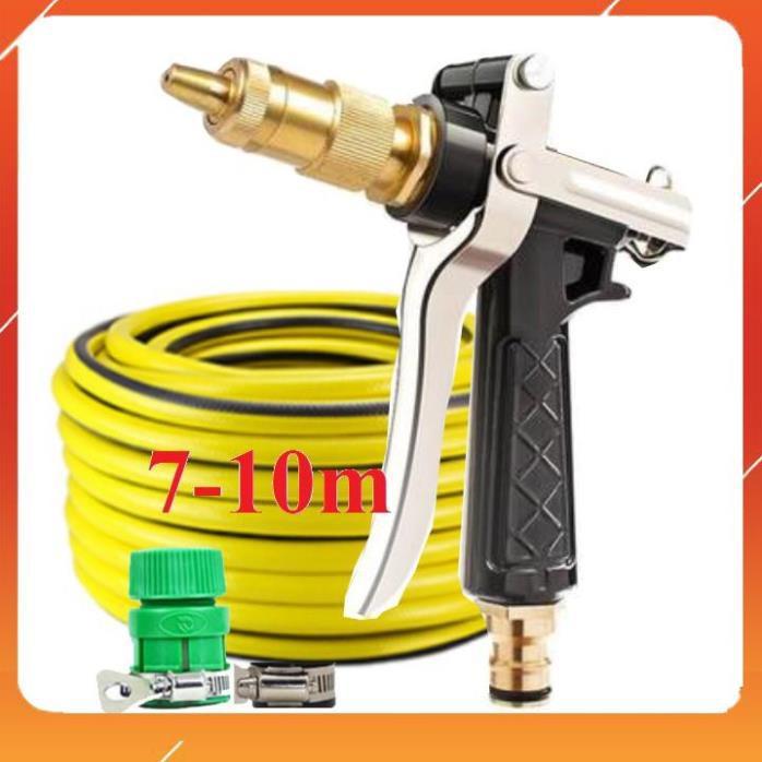 Bộ dây vòi xịt bơm nước tưới rửa , tăng áp 3 lần, loại 7m, 10m 206236 đầu đồng,đai, nối vòi,