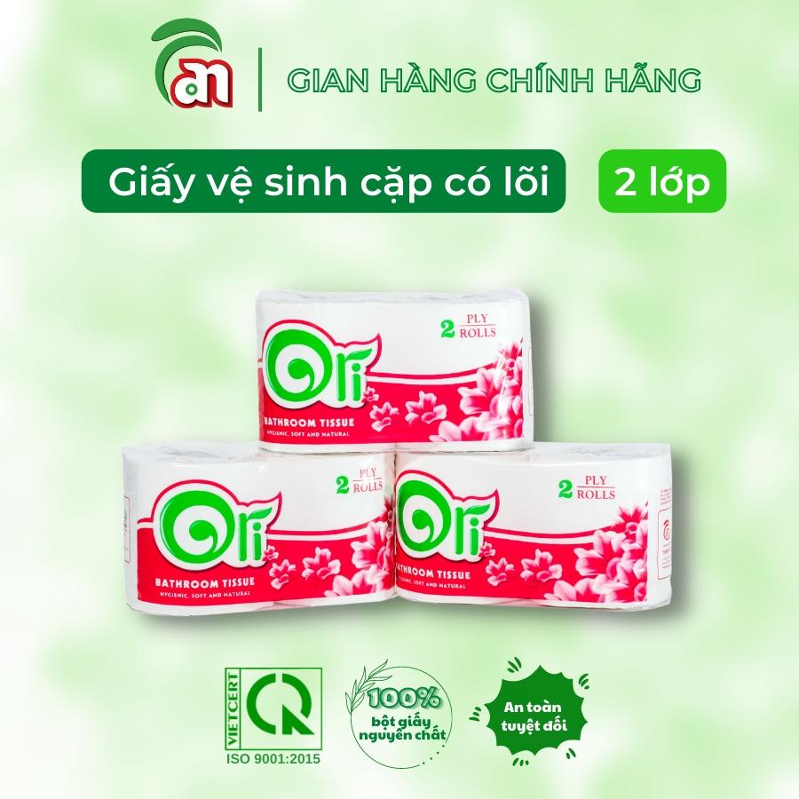 Giấy vệ sinh cuộn nhỏ có lõi đóng cặp ORI 2 lớp cao cấp, không bụi 5 cặp/lốc - Thiên An Nam paper