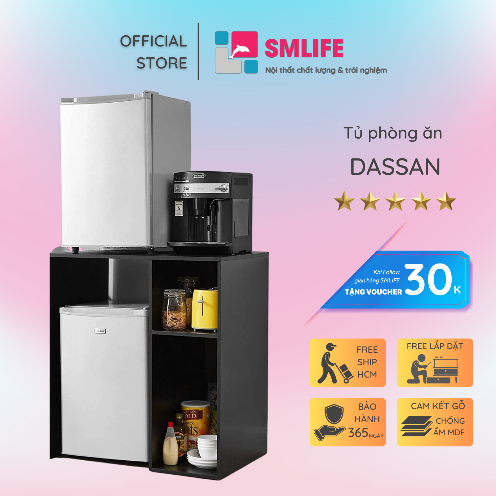 Tủ phòng ăn gỗ hiện đại SMLIFE Dassan | Gỗ MDF dày 17mm chống ẩm | D85xR55xC95cm