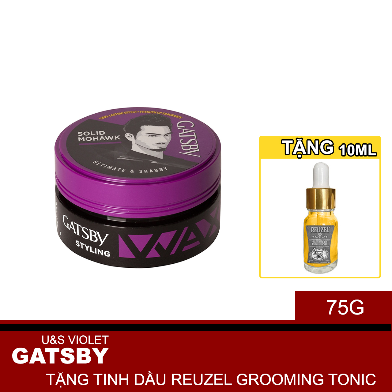 Wax Tạo Kiểu Tóc Xoăn Lọn Rối Solid Mohawk Phong Cách Lãng Tử Ultimate &amp; Shaggy + Tặng Reuzel Grooming Tonic - Chính hãng - GATSBY STYLING WAX 75G