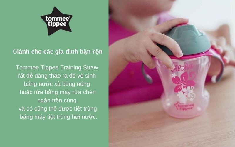 Bình tập uống có ống hút cho bé Tommee Tippee Training Straw 230ml từ 9 tháng - Hồng
