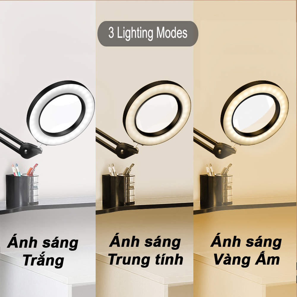 Đèn học và làm việc Kẹp bàn đa năng 3 chế độ sáng Led 5W, Sử dụng nguồn USB 5V.1A - 5V2A