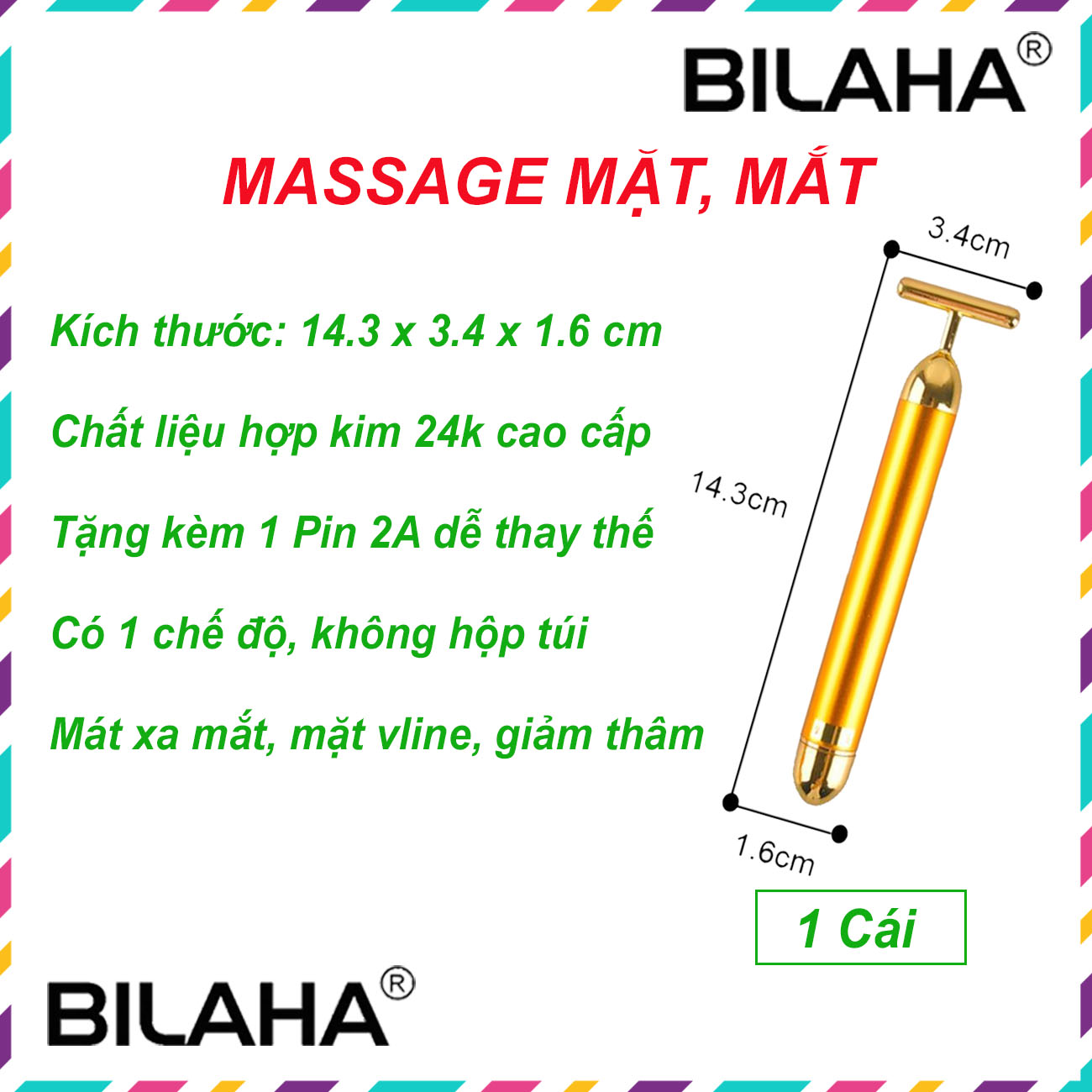 Máy Massage Mặt Hợp Kim Gold 24k cầm tay đa vị trí toàn thân- (Hàng Có Sẵn) Cây lăn mặt nâng cơ (Hàng Chính Hãng)
