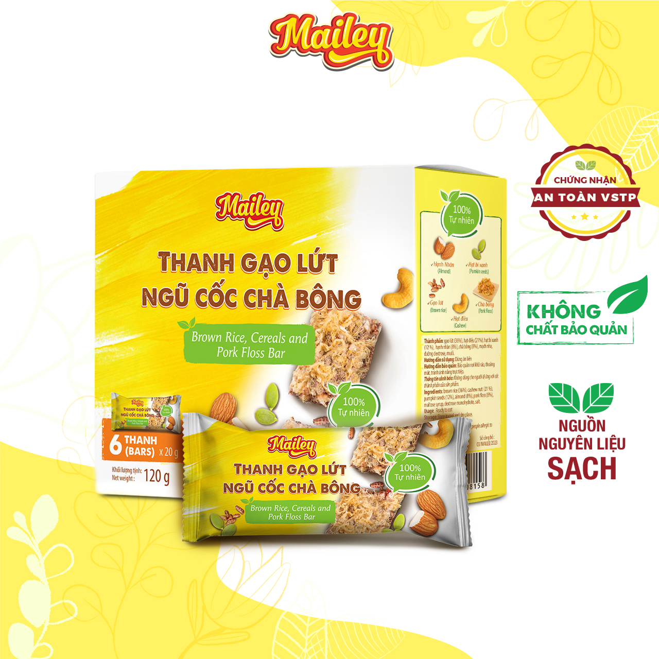 Thanh gạo lứt ngũ cốc chà bông Mailey hộp 120gr