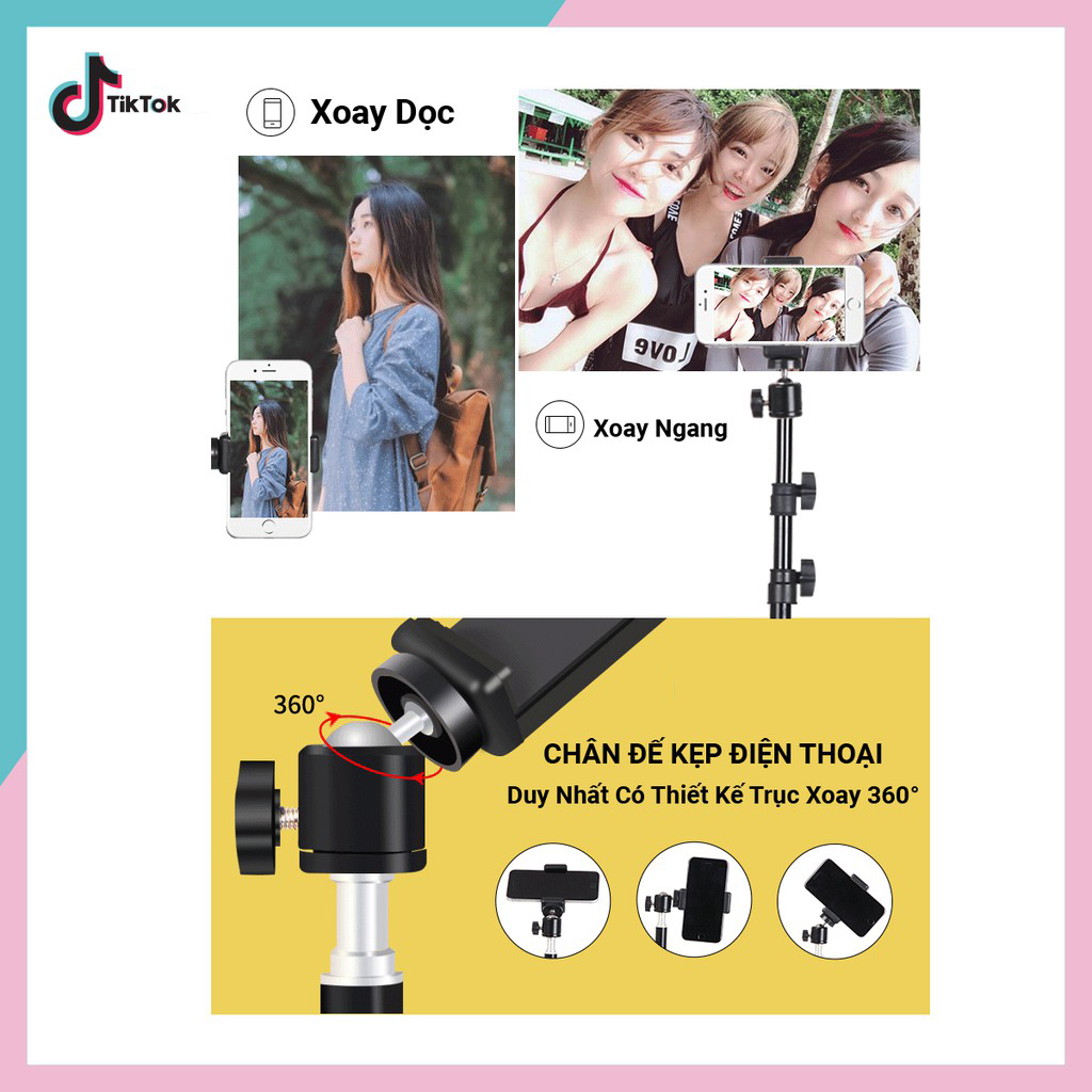 Chân tripod quay TIKTOK, chụp ảnh, livestream chuyên nghiệp - Kèm kẹp điện thoại điều chỉnh 360 - Chiều cao từ 60cm đến 2m - Thiết kế chắc chắn, cứng cáp - Gấp gọn tiện dụng - Tặng remote bluetooth chụp ảnh từ xa - Hàng nhập khẩu