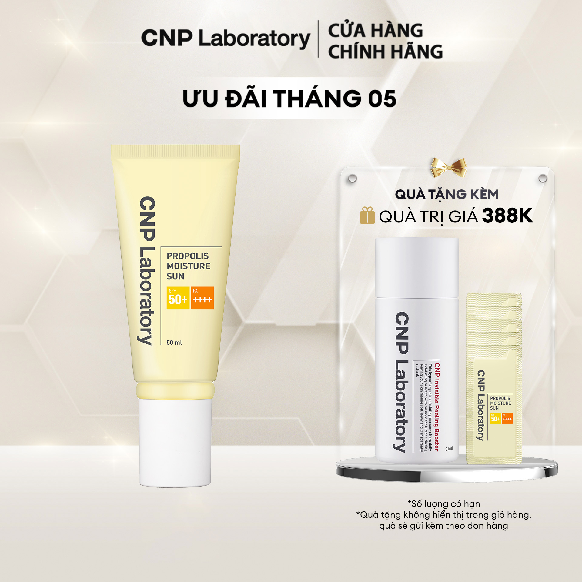 Kem chống nắng keo ong phục hồi cấp ẩm cho da hỗn hợp thiên khô CNP Propolis Moisture Sun 50ml