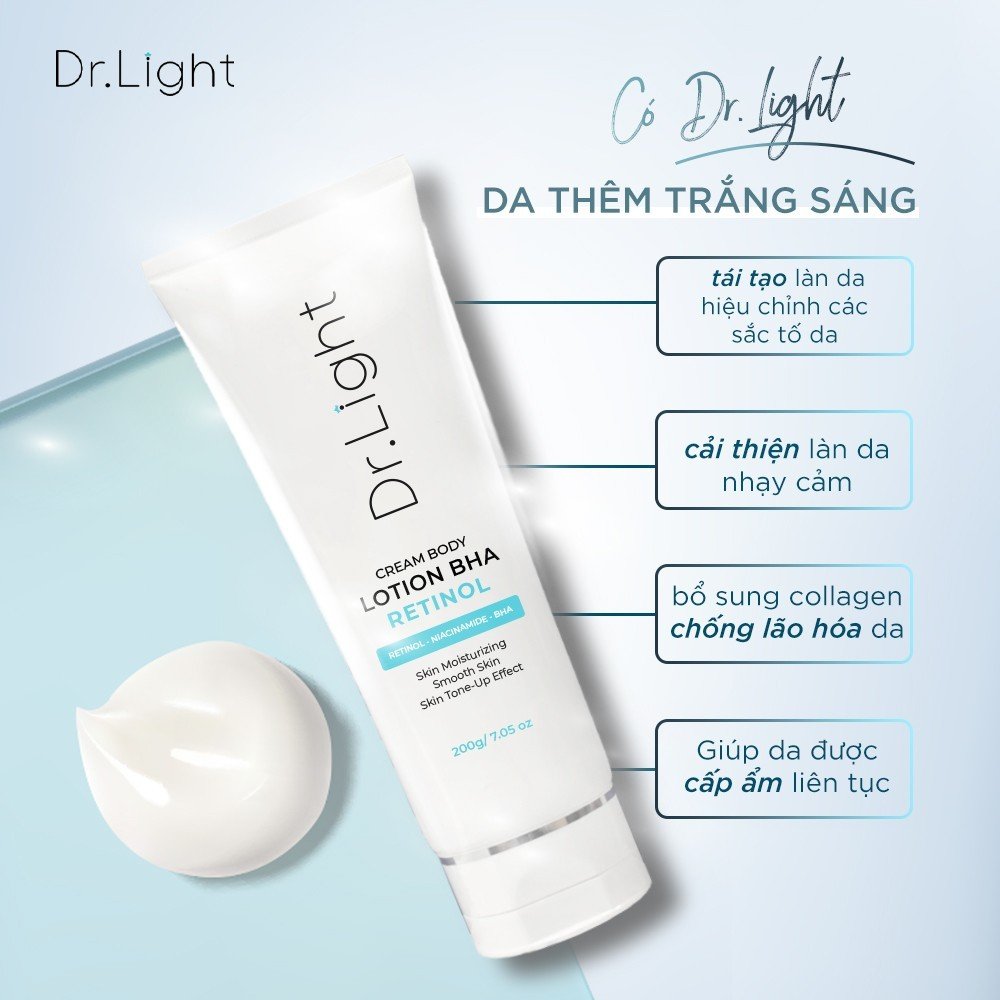 COMBO 9 Kem Body Dr.Light Kem dưỡng Trắng Sáng Da Với Hợp Chất Retinol Niacinamide BHA 200ml