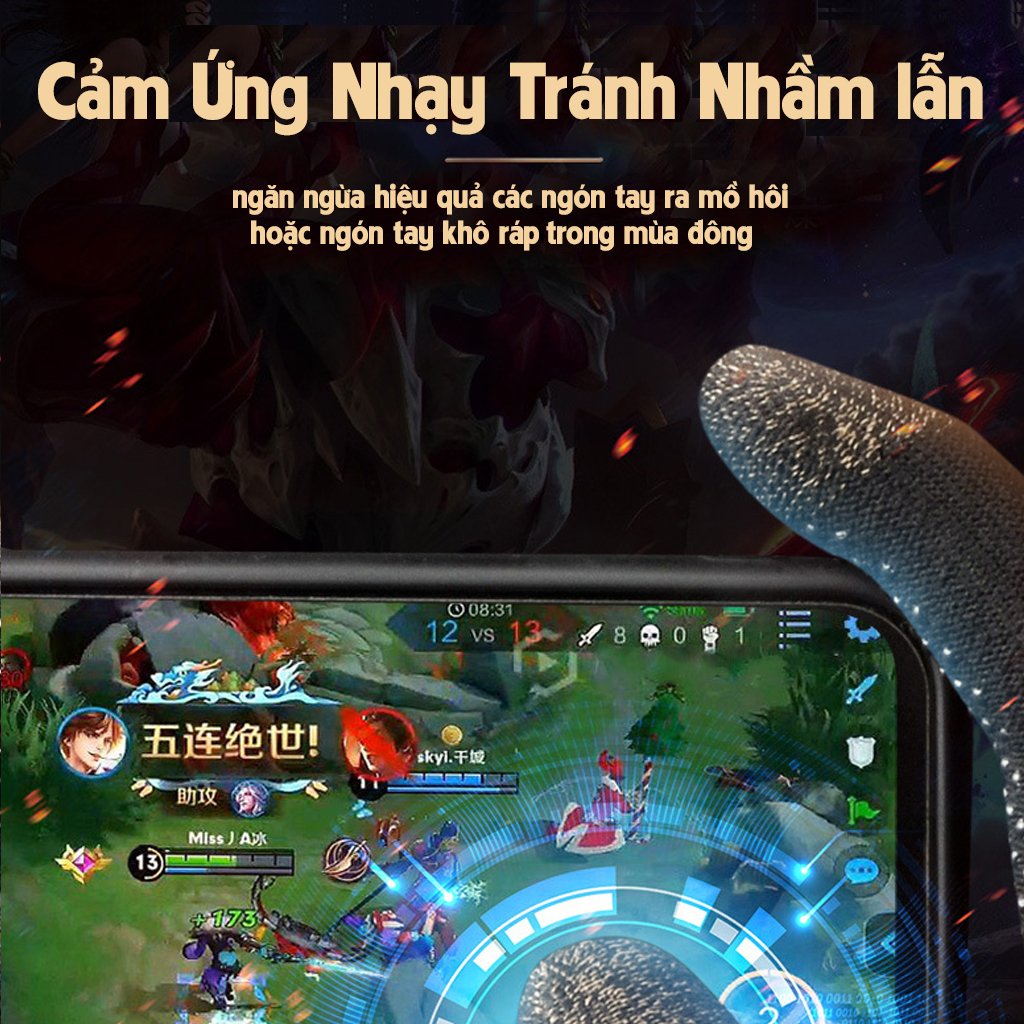 VINETTEAM Găng Tay Chơi Game Chống Mồ Hôi, Chống Trượt, Siêu Bền Chống Giãn Xù Cho Điện Thoại GT1 Hỗ Trợ Chơi Game PUBG, Tốc Chiến, Freefire, ff, Liên Quân Mobile Phù Hợp Với Mọi Khổ Tay -4394 -Hàng Chính Hãng