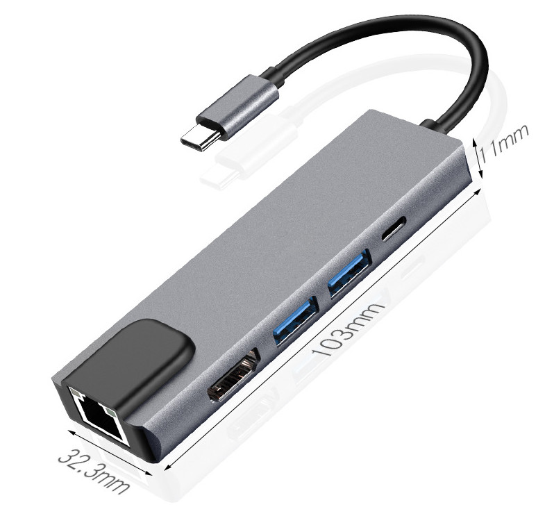 5 in 1 Type C Hub Hdmi Rj45 Lan Adapter for Macbook Pro Thunderbolt 3, USB C to Gigabit Ethernet Adapter USB-C Charger Port