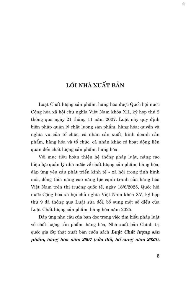 Luật Chất lượng sản phẩm, hàng hóa năm 2007 (sửa đổi, bổ sung năm 2025)