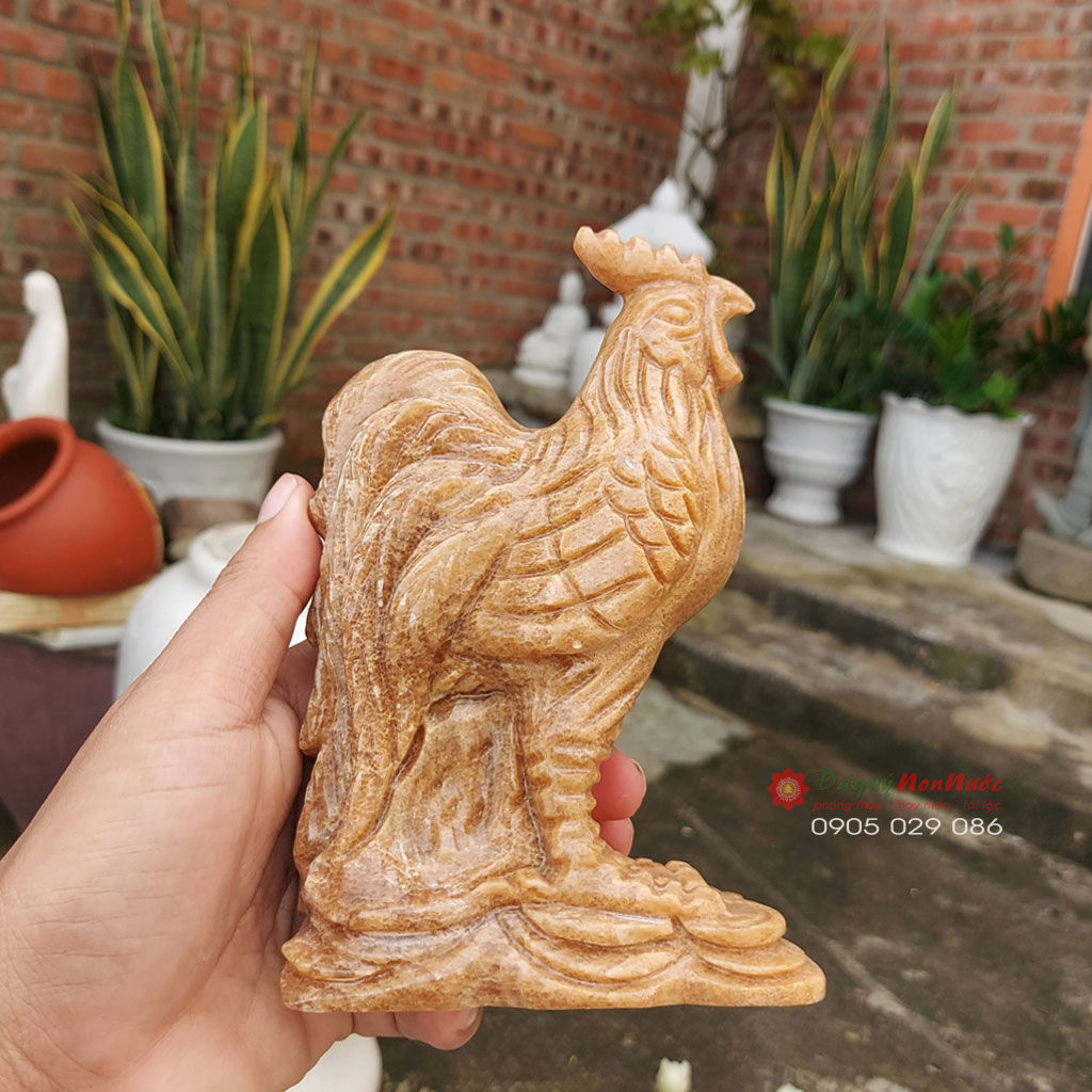 Tượng gà 12 con giáp phong thủy đá vân gỗ 15cm - đá Non Nước