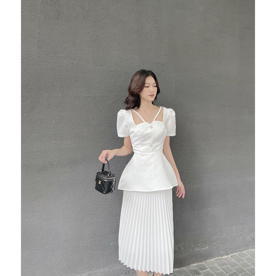 BBSTORE'S Áo Peplum Cổ V Tay Phồng Thời Trang Dành Cho Nữ Đi Làm Đi Tiệc Cực Dễ Thương - A1070