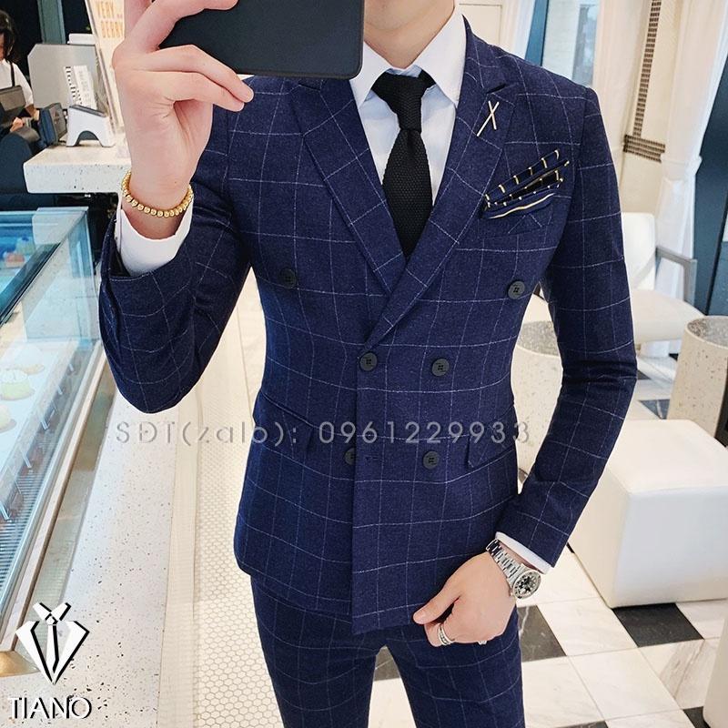 Bộ Vest nam cao cấp Hàn Quốc XANH màu ô Xanh cực sang trọng, Suit Nam Cao Cấp