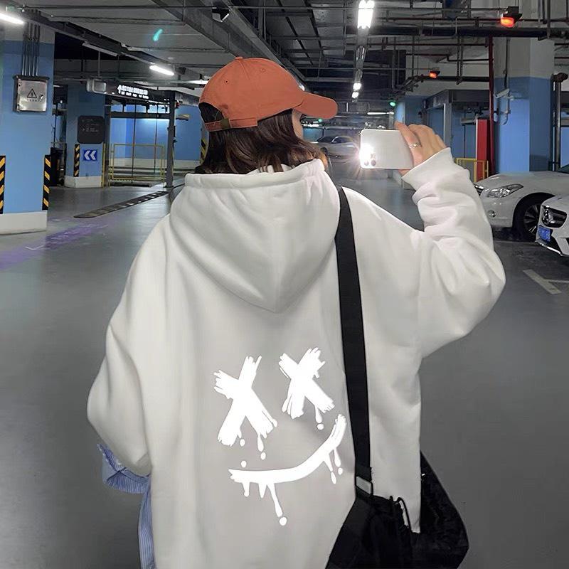 Áo hoodie Unisex oversize Icon phản quang Cotton nỉ SG 2 màu: Đen Trắng