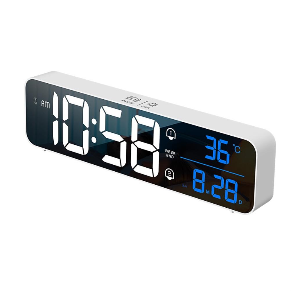 Đồng hồ báo thức kỹ thuật số LED Đồng hồ báo thức nhiệt độ có thể sạc lại Ngày hiển thị Máy tính để bàn Đồng hồ gương đồng hồ Trang chủ Đầu giường Trang trí nội thất Đồng hồ điện tử
