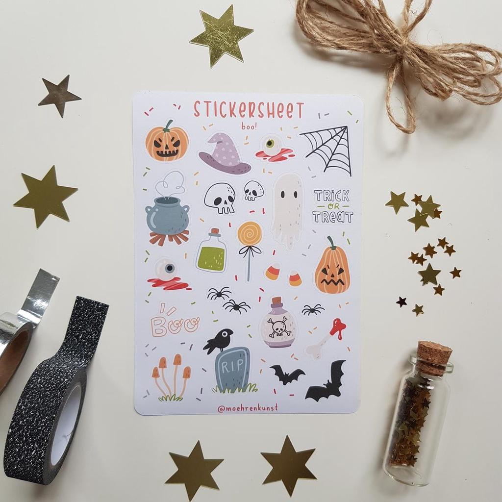 Sticker Sheet BOO   Chuyên dán sổ  Bullet Journal Stickers, Halloween Stickers, Sticker Ngày Lễ Hội - CẮT SẴN